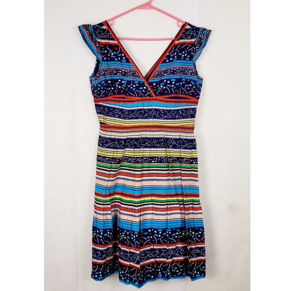 Marc Jacobs Dresses & Skirts - Marc Jacobs blue striped mixed print Vneck cotton dress Size 6 Boho Designer